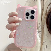 Cute Cat Ear Glitter Clear Silicone Case for iPhone – Shockproof Bling Back Cover